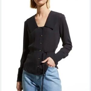 HARSHMAN Women's Geneva
Navy Blue Button Down Shirt Top..